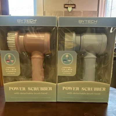 #ad #ad BYTECH Power Scrubber Detachable Brush Head 3 Attachments Ergonomic Pink Blue $7.99