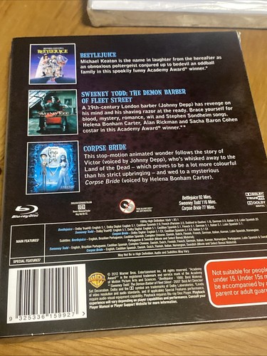 The Tim Burton Collection Blu Ray Region B Beetlejuice Corpse Bride Sweeney Todd - Picture 3 of 10