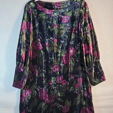Ann Taylor Dress 8 Velvet Floral Black Puff Sleeve Sheath Whimsigoth Dark Academ