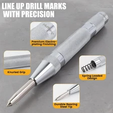 6" Automatic Center Punch for Metal - Spring Loaded Center Punch Tool with Extra