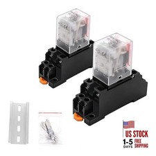 2 Pcs Electromagnetic Power Relays, Green Indicator Light, 8-Pin 8-Pin 12 VDC