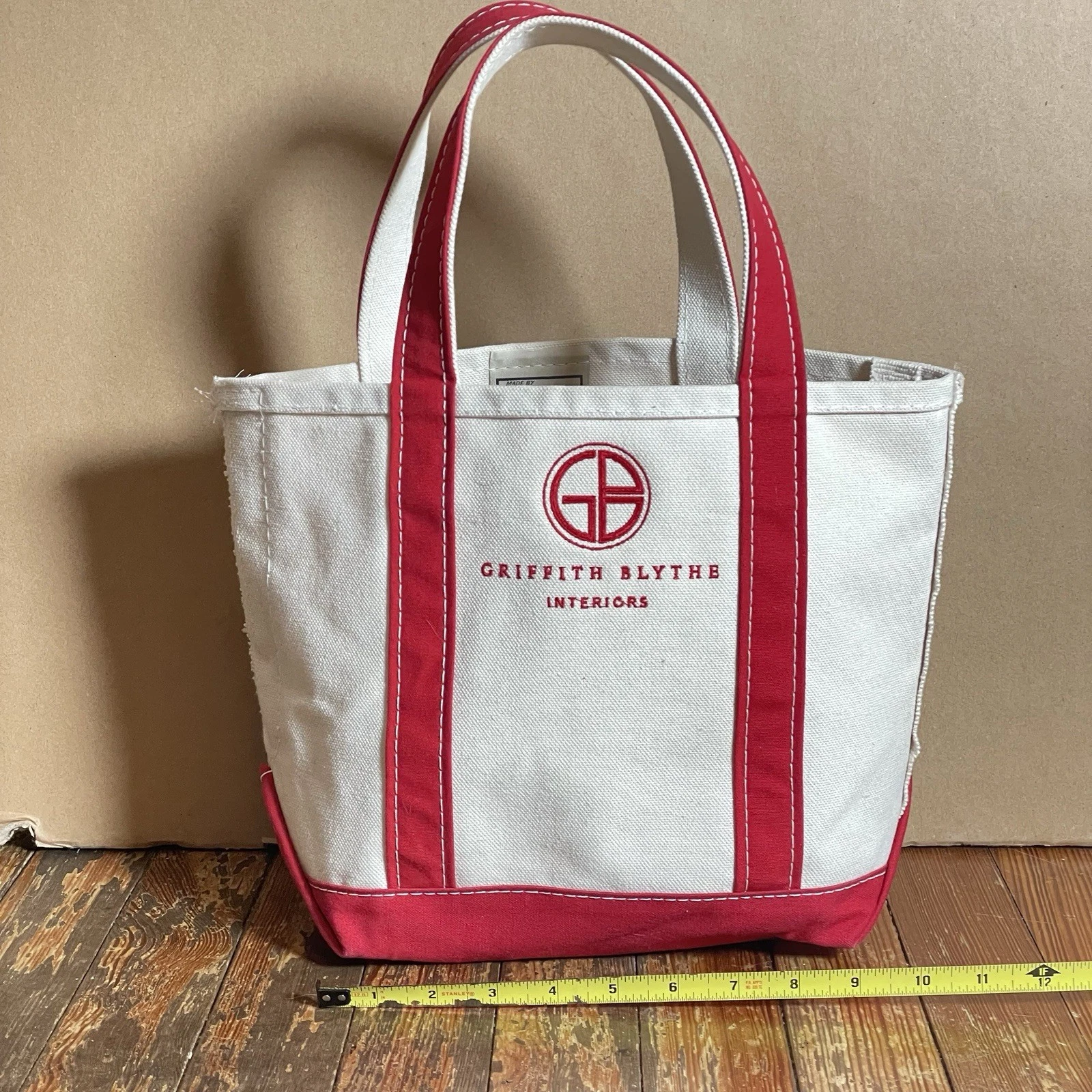 Vintage LL Bean Boat & Tote Bag Small USA Made Canvas Red Short Straps Design