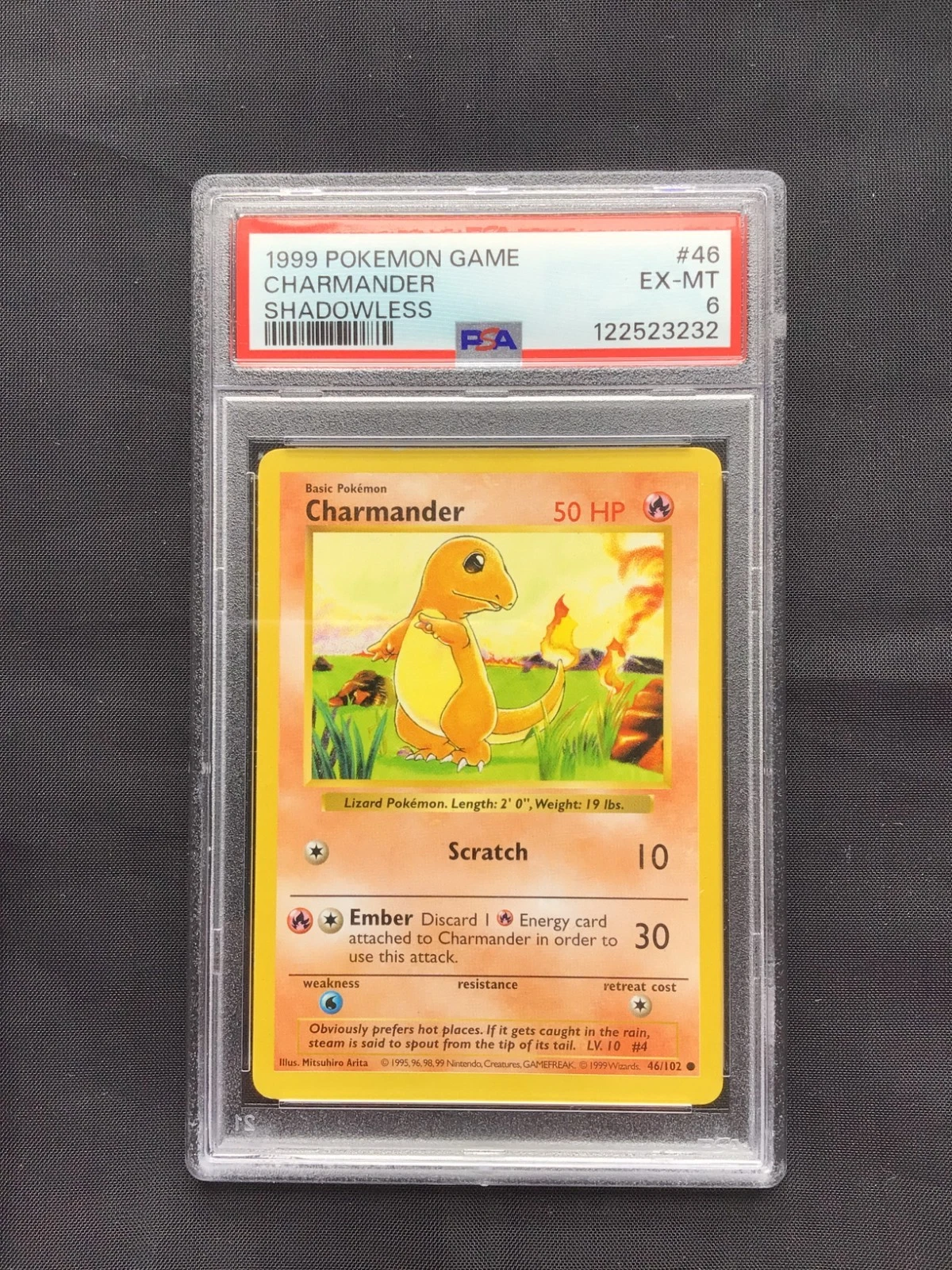 Pokemon Cards: Base Set Shadowless Common: Charmander 46/102 PSA 6