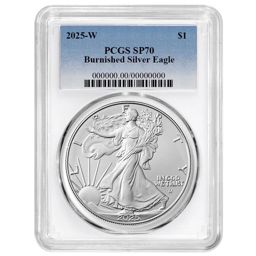 2025-W Burnished $1 American Silver Eagle PCGS SP70 Blue Label White Frame