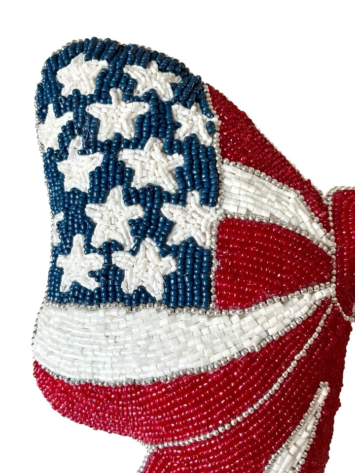 Almohada con lazo con cuentas americana estrellas y rayas 4 de julio 14 pulgadas nueva con etiquetas Foto 3 de 4