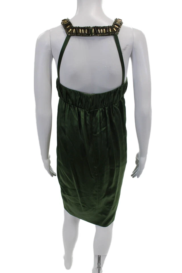 Marc Bouwer Glamiti Womens Silk Beaded Halter Neck Sleeveless Dress Green Size 1 - Image 3 of 4