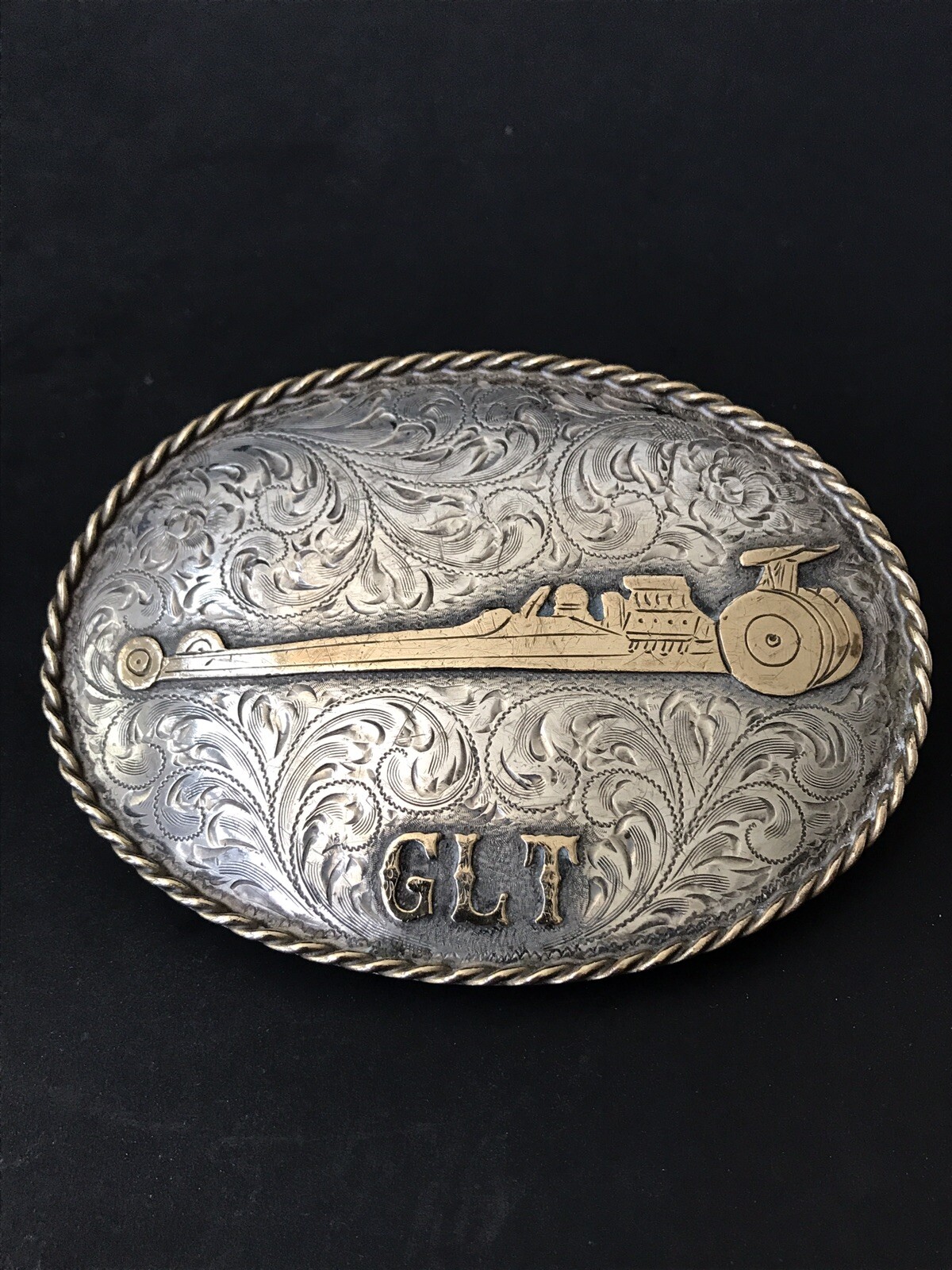 Vintage Handcrafted 1980s Sterling Silver With 18K Gold Dragster Belt Buckle image 2