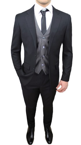 ABITO UOMO COORDINATO NERO GIACCA PANTALONI CRAVATTA GILET COMPLETO  ELEGANTE | eBay