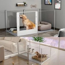 Large 6 Panels Acrylic Dog Playpen Fence Kennel Pet Safe Whelping Fertility Cage