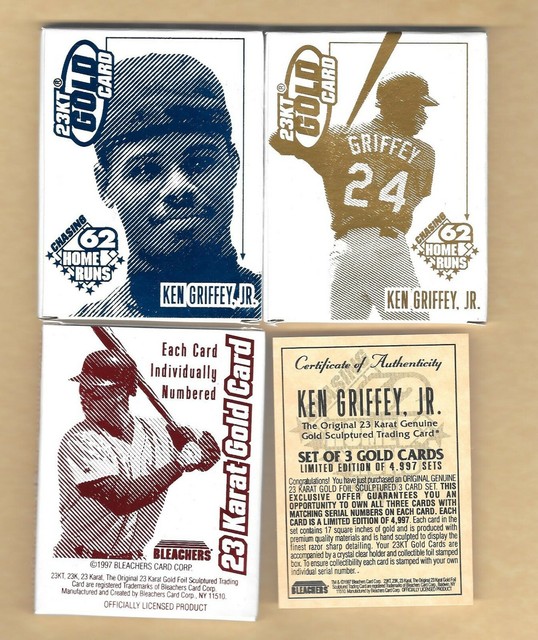 1997 Bleachers Ken Griffey Jr Chasing 62 Home Runs 23 kt Gold Card Set