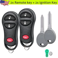 2 Dodge Caravan Dakota Chrysler Town & Country Remote Fob + Ignition Chip Key