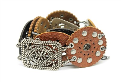 Fossil Brown Studded Leather Belt Sise M Fossil Mens Tan Genuine Leather Studded Belt Roller Buckle  main image 3