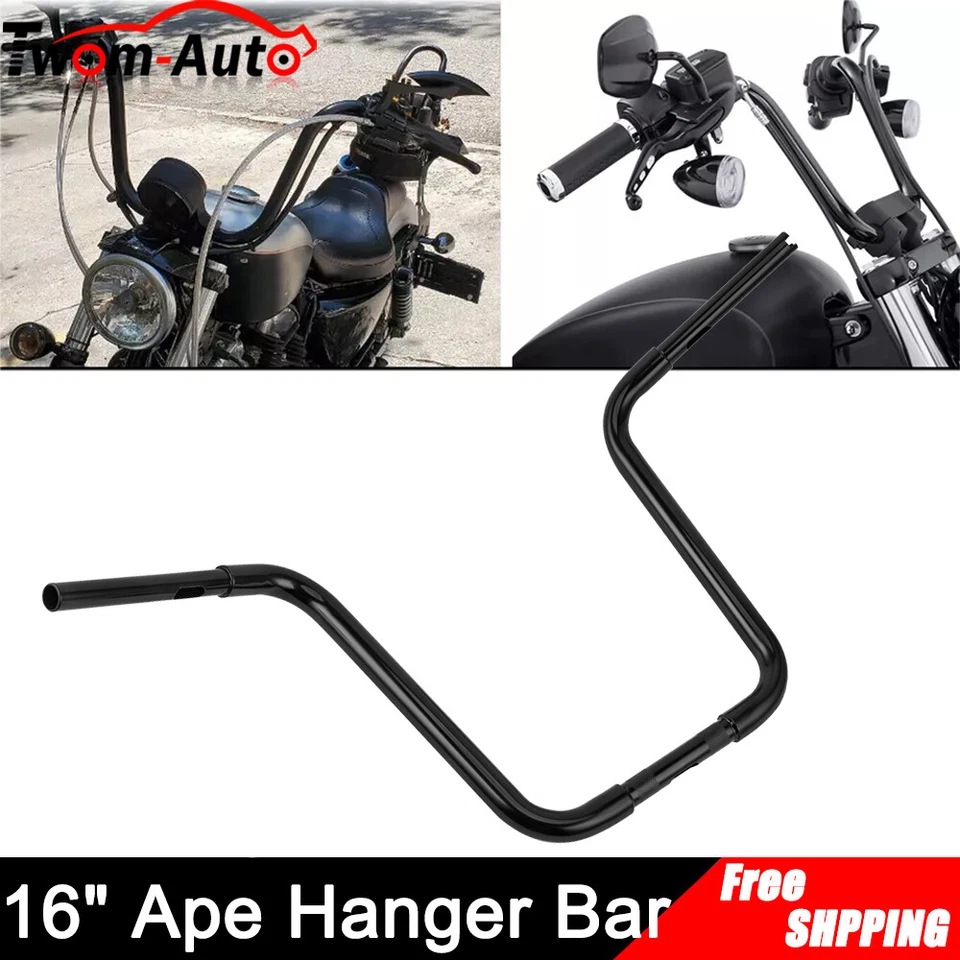 Manillar de barra de suspensión de motocicleta 16" negro para Harley Softail FXST FLST Sportster Foto 2 de 4