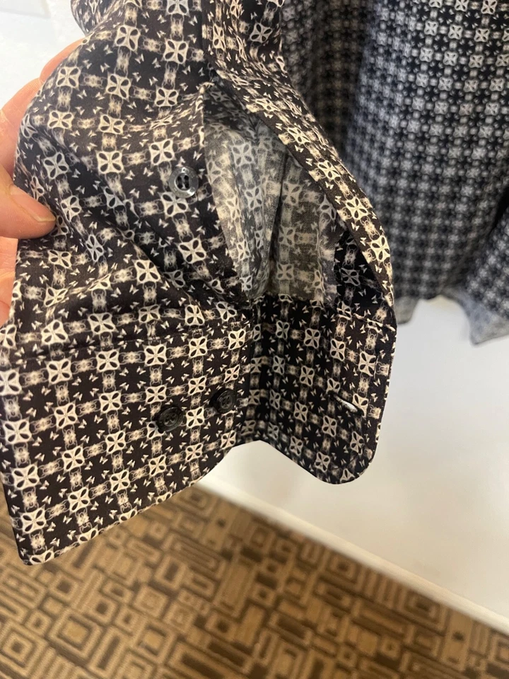 Camisa ETRO Milano Para Hombres XXL Azul Geométrica Camisa de Algodón con Botones Foto 4 de 4