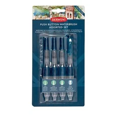 Derwent Push Button Waterbrush Brush Assorted 4 Piece Set
