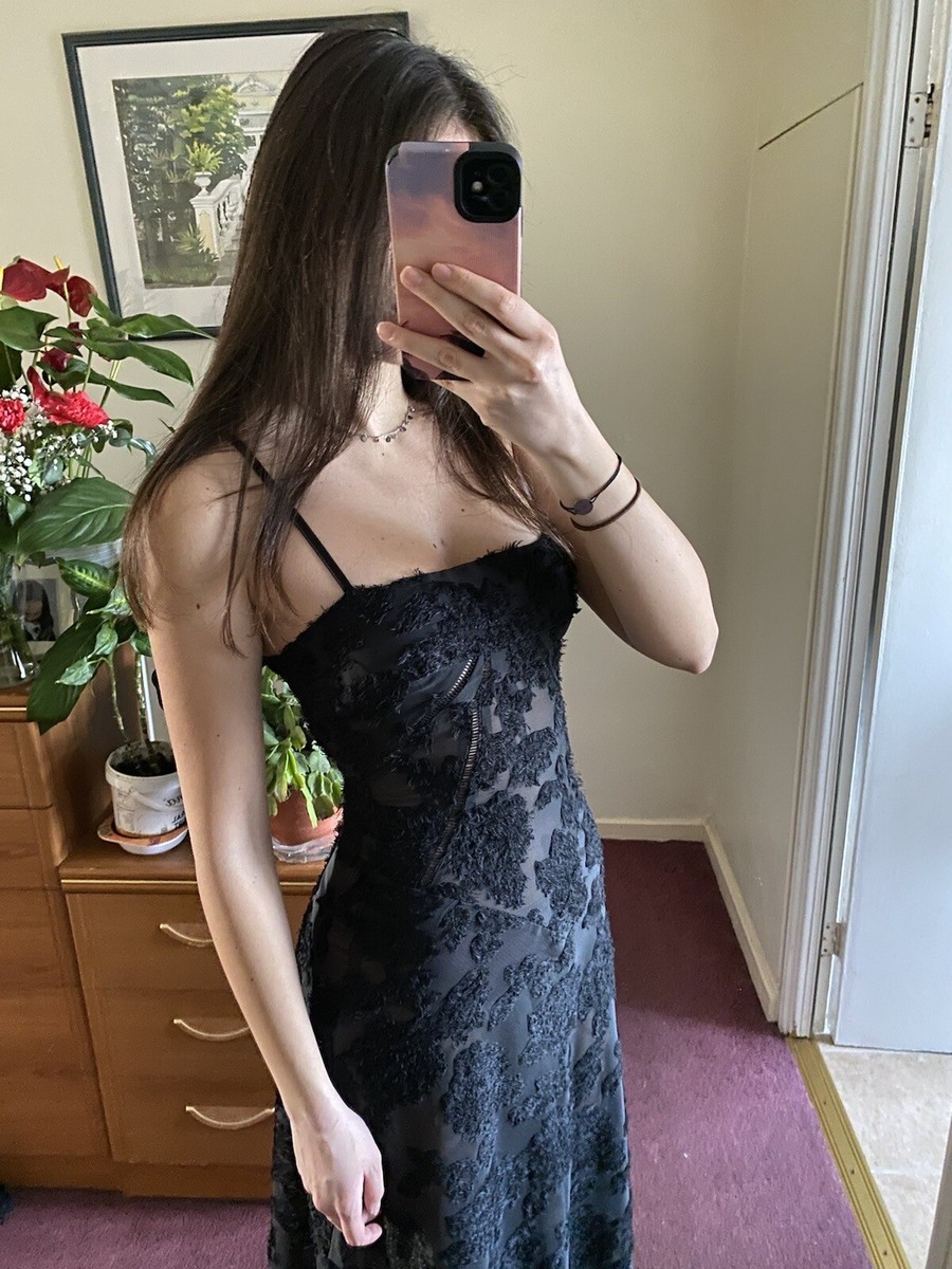 seren black floral lace back maxi dress V Neck Fluffy Black Tulle Long Prom Dresses, Black Formal Evening Dres –  morievent main image 1