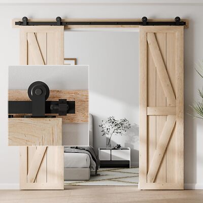 Steel Sliding Barn Door Hardware Kit 5FT/6FT/8FT for Single/Double Wood Doors