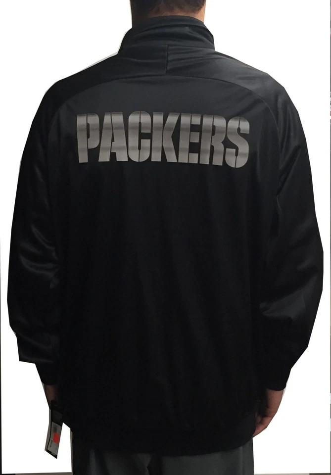 NWT MAJESTIC NFL GREEN BAY PACKERS TRACK JACKET BLACK / SILVER SIZE XLT (BB063) - Image 2 of 4