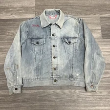 Vintage 60s 70s DUDE Western Denim Jacket Mens S Chain Stitch Trucker Faded