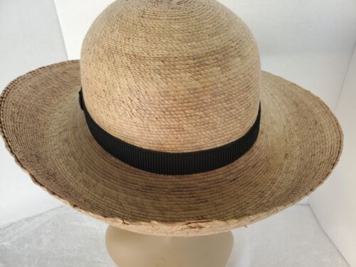 Women's TULA Hand Woven Straw Sun Hat Black Band Austin Texas Made in Mexico - Picture 4 of 21