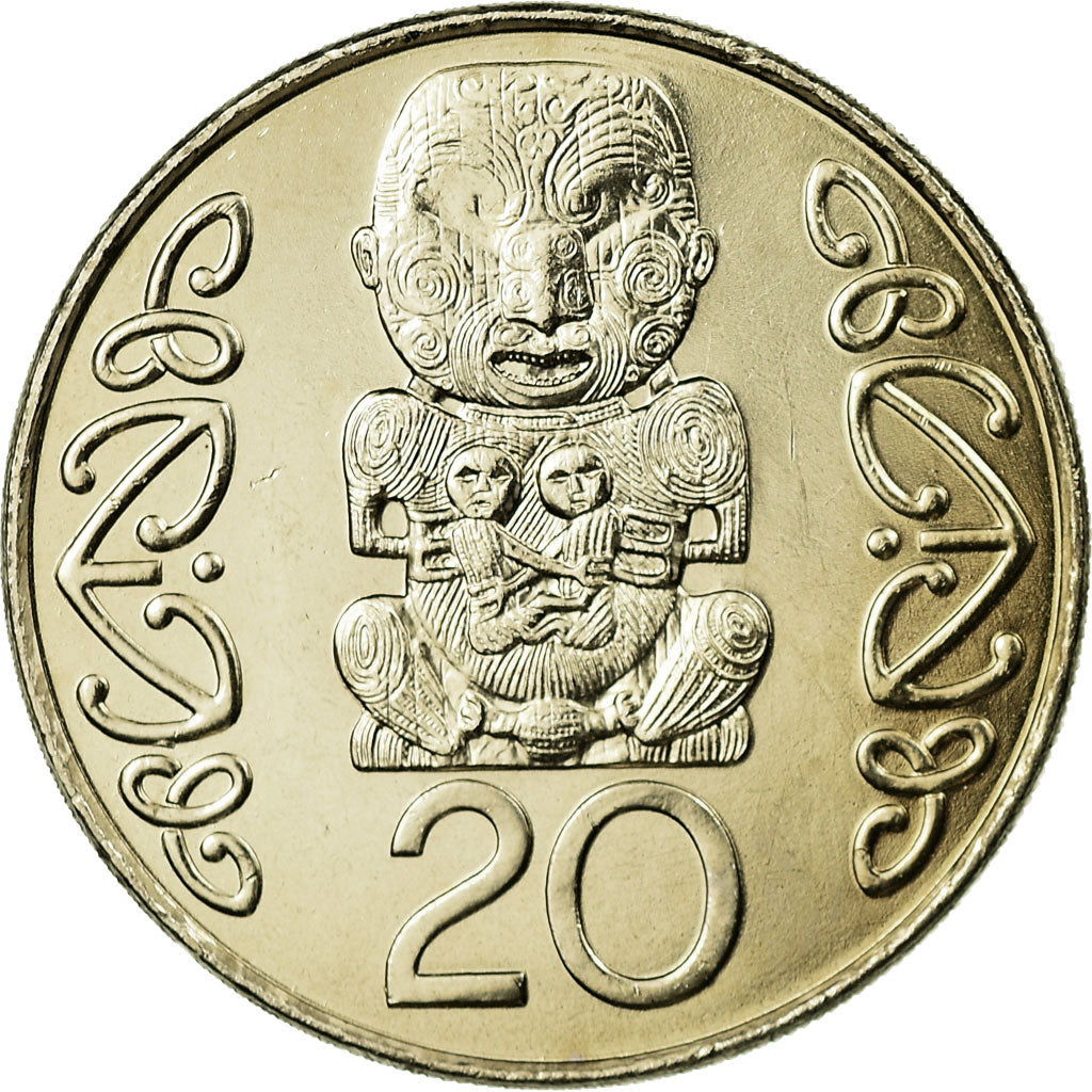 New Zealand Coin 20 Cents | Queen Elizabeth II | Maori Carving