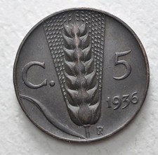 5 Centesimi Spiga RE Vittorio Emanuele III 1936 Kingdom of Italy