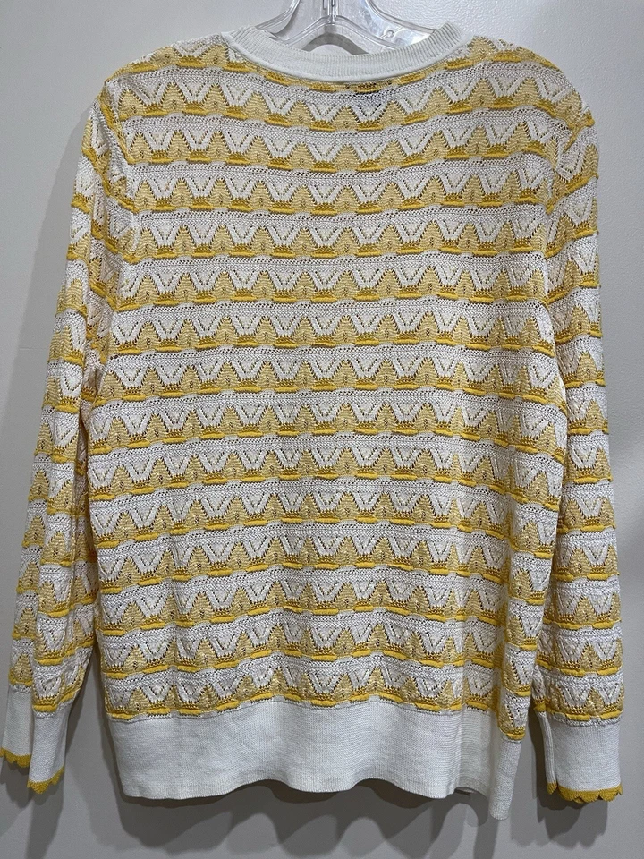 Kate Spade White & Yellow Classic Pointelle Sweater Size XL Retails NWOT $287.00 - Image 2 of 4