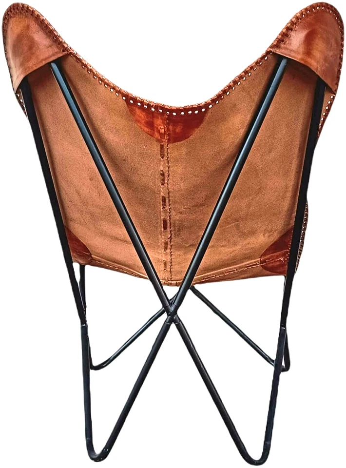Chaise Papillon En Cuir Véritable Marron Chaise Longue Pliable Industrielle - Photo 4/4