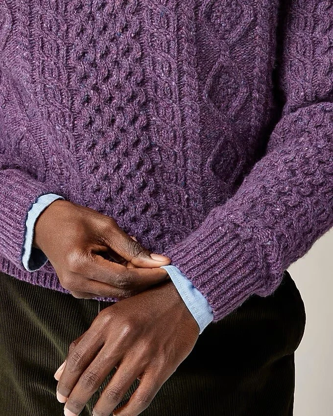 Suéter J.Crew $228 100 % lana tejido con cable en amatista pulida, XL Foto 3 de 4