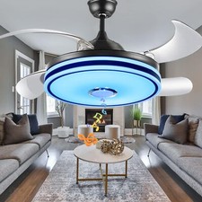 42” Smart Bluetooth Ceiling Fan Remote Retractable Chandelier with Music Speaker