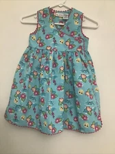 Vintage B.T. Kids Flower Print Dress Flamingos Dolphins Pink Aqua 5 Years 5T