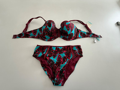 Prima Donna Swim Bikini Oberteil 90D Bikinislip Gr. 40  Palm Springs türkis/pink