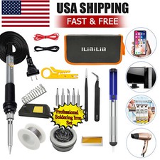 60W Electric Soldering Iron Welding Gun Tool Kit 3 Solder Wire Desoldering Pump