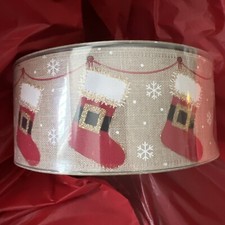 NIP Ribbon Wired Members Mark Premium Glitter Santa Belt Stockings 50 yds 2.5  