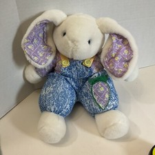 Dandee Bunny Rabbit Plush Stuffed Animal Floral Print Ears 10” Overalls