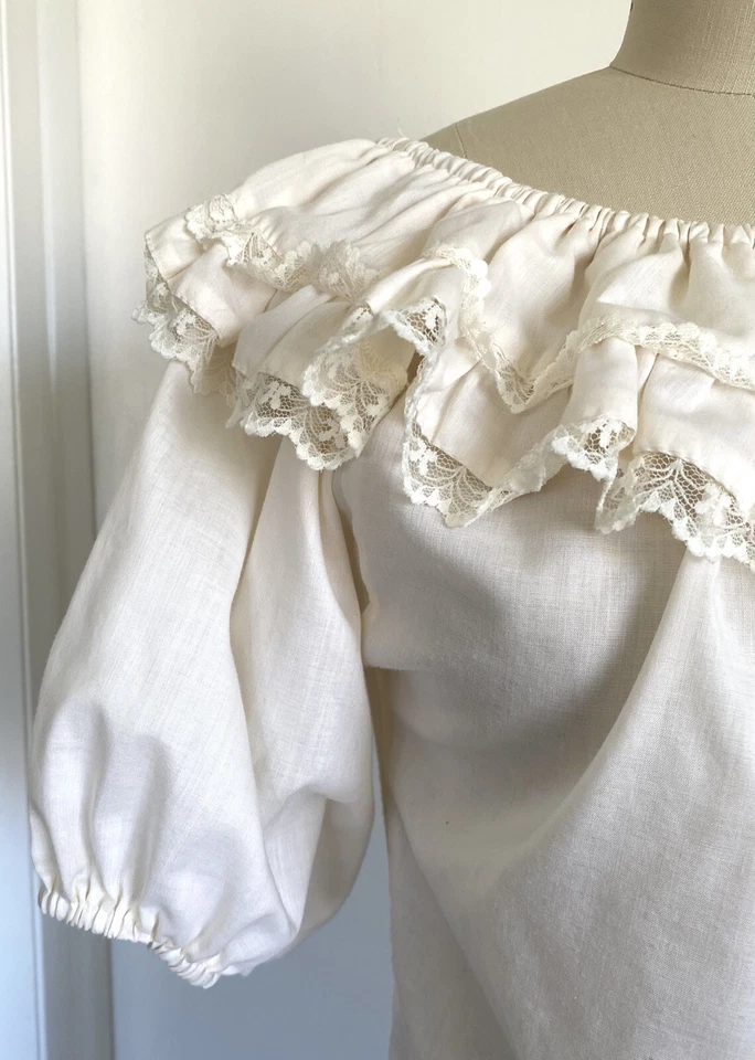 Blusa Para Mujer Vintage Años 70 Boho Pradera Cottagecore Hombro Descubierto Volantes Talla S Foto 2 de 4