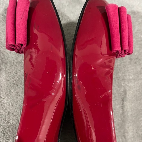 Talbots BRIANA4 RASPBERRY TART Red Patent Leather Suede Bow Ballet Flats Sz 7M - Picture 12 of 13