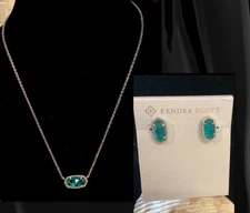 🆕 KENDRA SCOTT LONDON BLUE ELISA SILVER NECKLACE & ELLIE EARRING SET- NWOT!