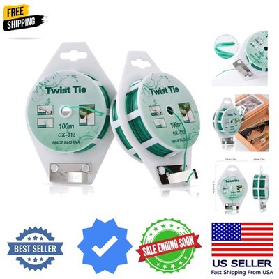 2 Reels 328 Feet 100m Twist Tie, Green Coated Garden Plant Ties with Cutter f...