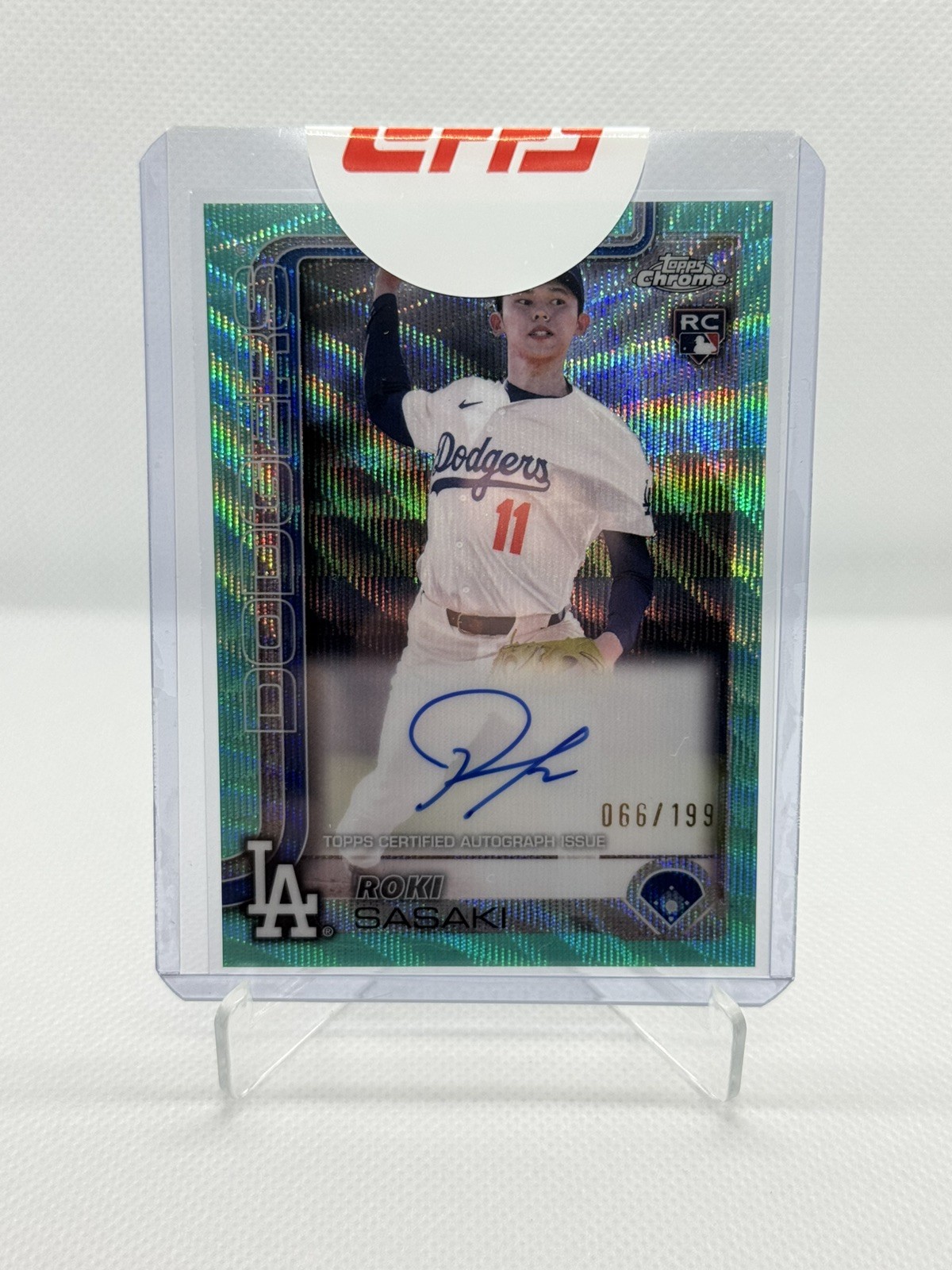 2025 Topps Chrome Roki Sasaki Rookie Auto Aqua Wave Refractor 66/199 #RA-ROKI