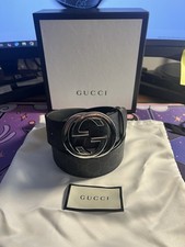 Gucci Black GG Supreme Monogram Belt 40mm Size 120 Interlocking G Buckle