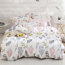 Girls Duvet Cover Twin Floral Aesthetic Bedding Set White Pink Premium Cotton...