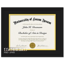 Black 11x14 Diploma Frame, Display Document 8.5 x 11 with Mat or 11 x 14 With...