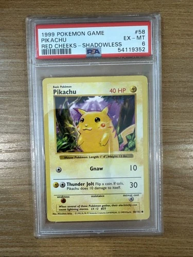 Pokémon TCG Pikachu Red Cheeks Shadowless Base Set PSA 6 58/102 1999 English