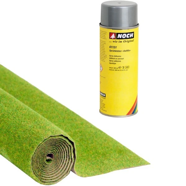 Noch 00020 Frühlingswiese Grasmatte 300x100 cm + 61151 Sprühkleber Haftfix + Neu
