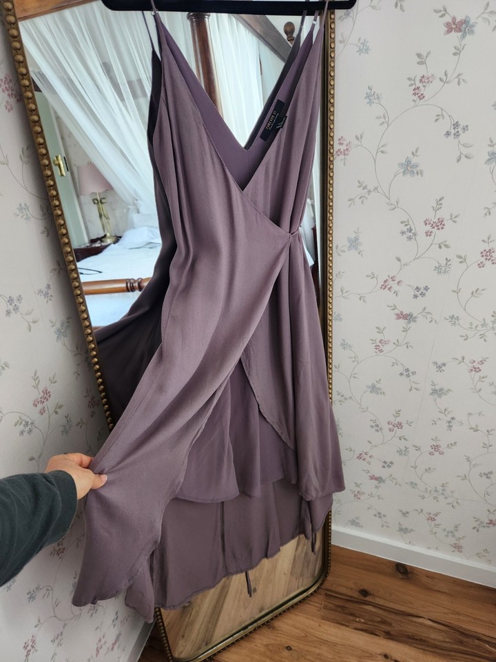 Forever 21 M Purple Chiffon Wrap MIDI Dress V-Neck Sleeveless Hi-Low Strappy