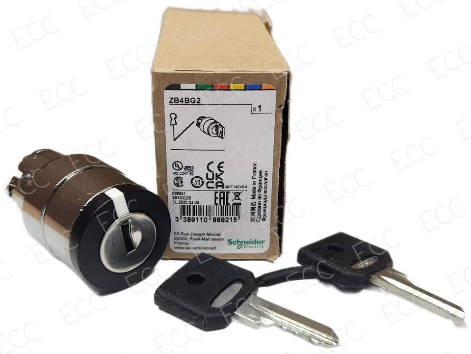 New Schneider Electric ZB4BG2 * 22mm - 2 Position Key Switch, Maintained