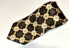 ZIGGURAT By Mulberry Silk Necktie Made in USA brown Geometric Wide Classic