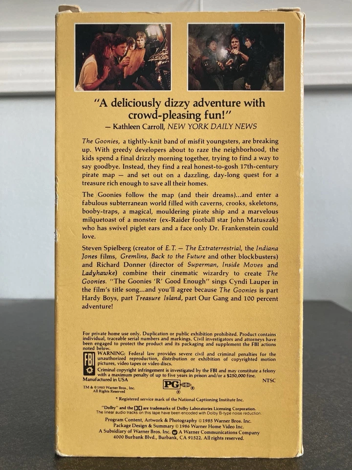 THE GOONIES 1985-1986 VHS NO BARCODE 1ST RELEASE RARE TWO TONE TAPE MOVIE VTG - Image 2 of 4