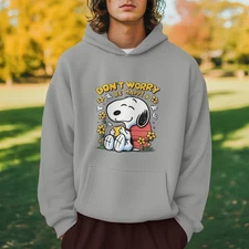 Don’t Worry Be Happy Hoodie Cute Snoopy Dog Cartoon Graphic Unisex Sweatshirt